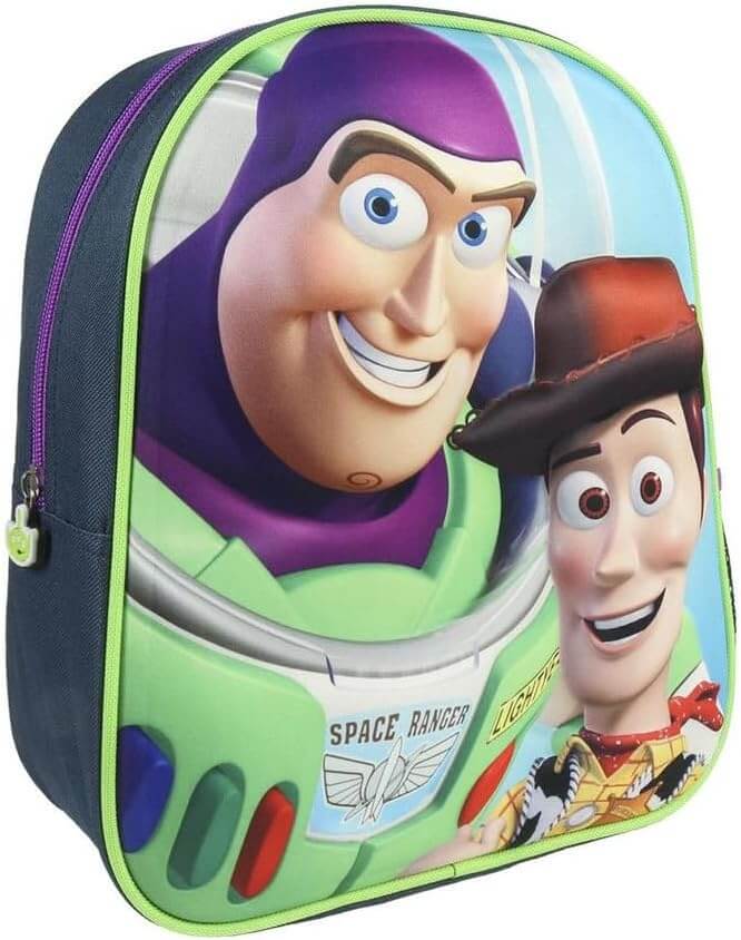 3D children's backpack featuring Buzz Lightyear and Woody, perfect for kindergarten or small outings.