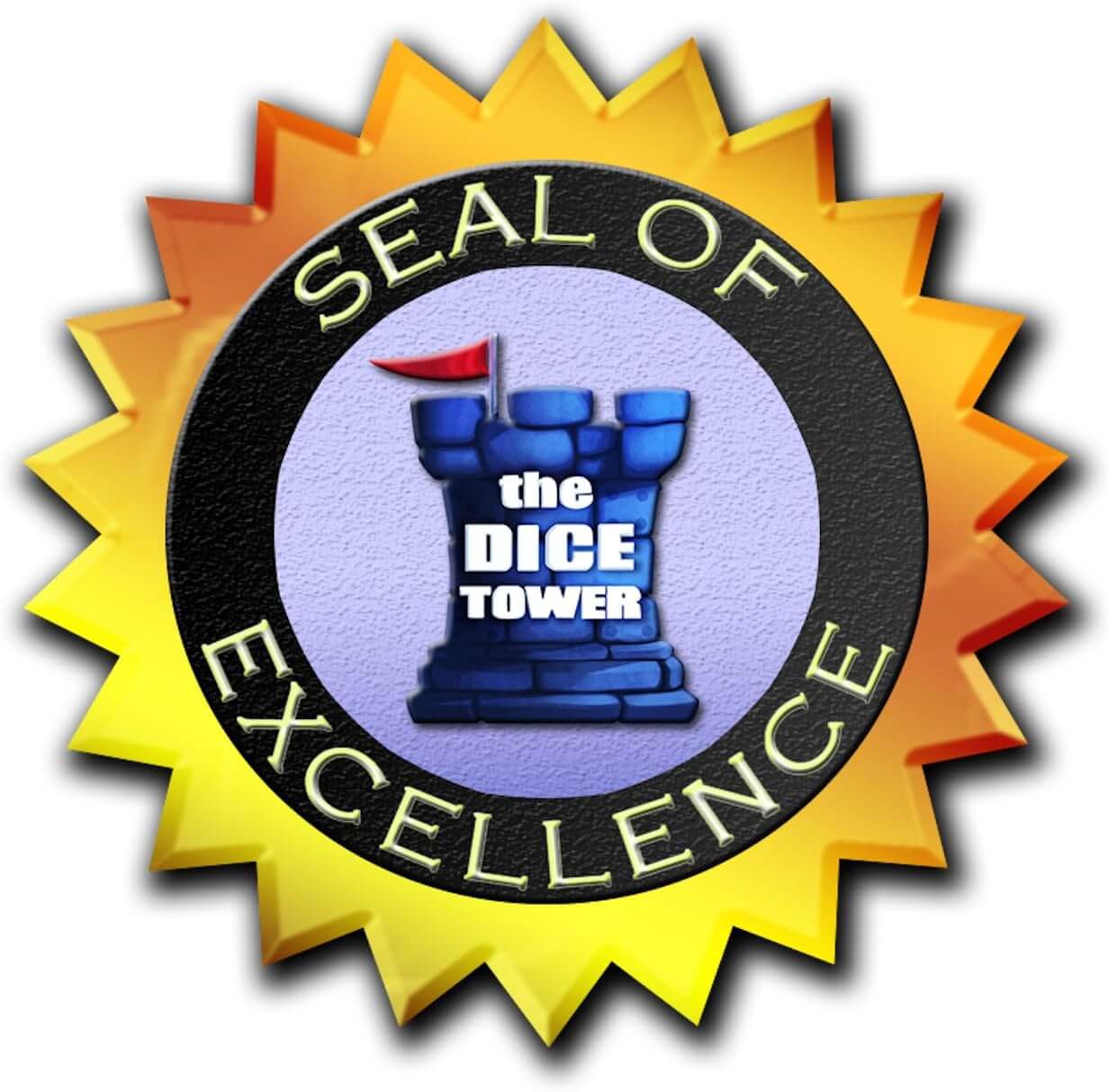 Seal of Excellence from The Dice Tower for board games, highlighting quality and outstanding gameplay.