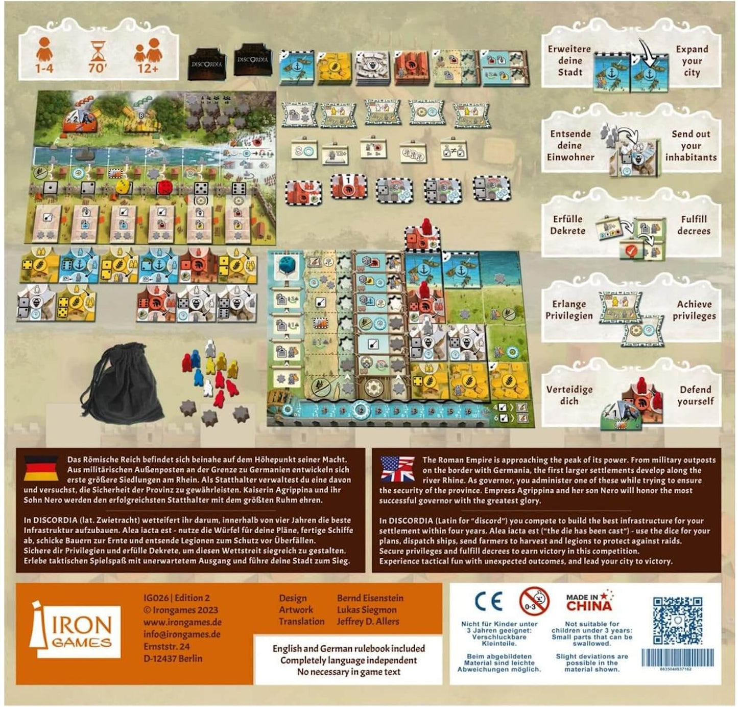 Game board layout for Discordia board game featuring resource management and strategy elements.