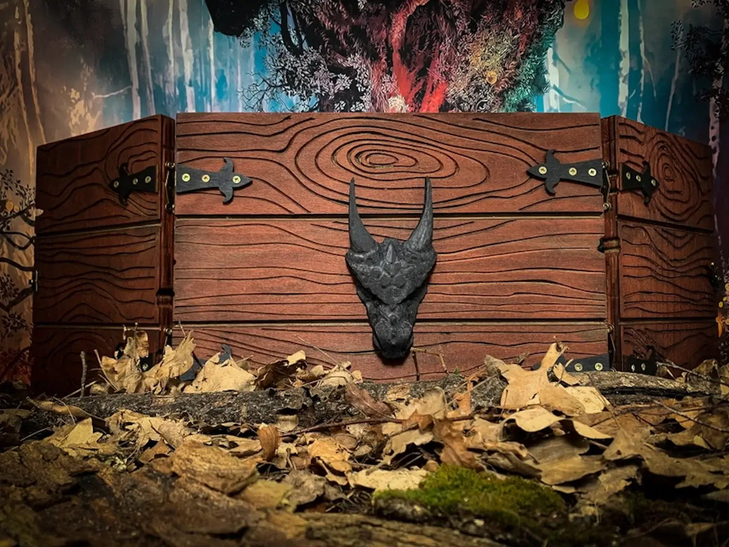 Handcrafted wooden dungeon master screen with unique dragon head design, perfect for RPG sessions.