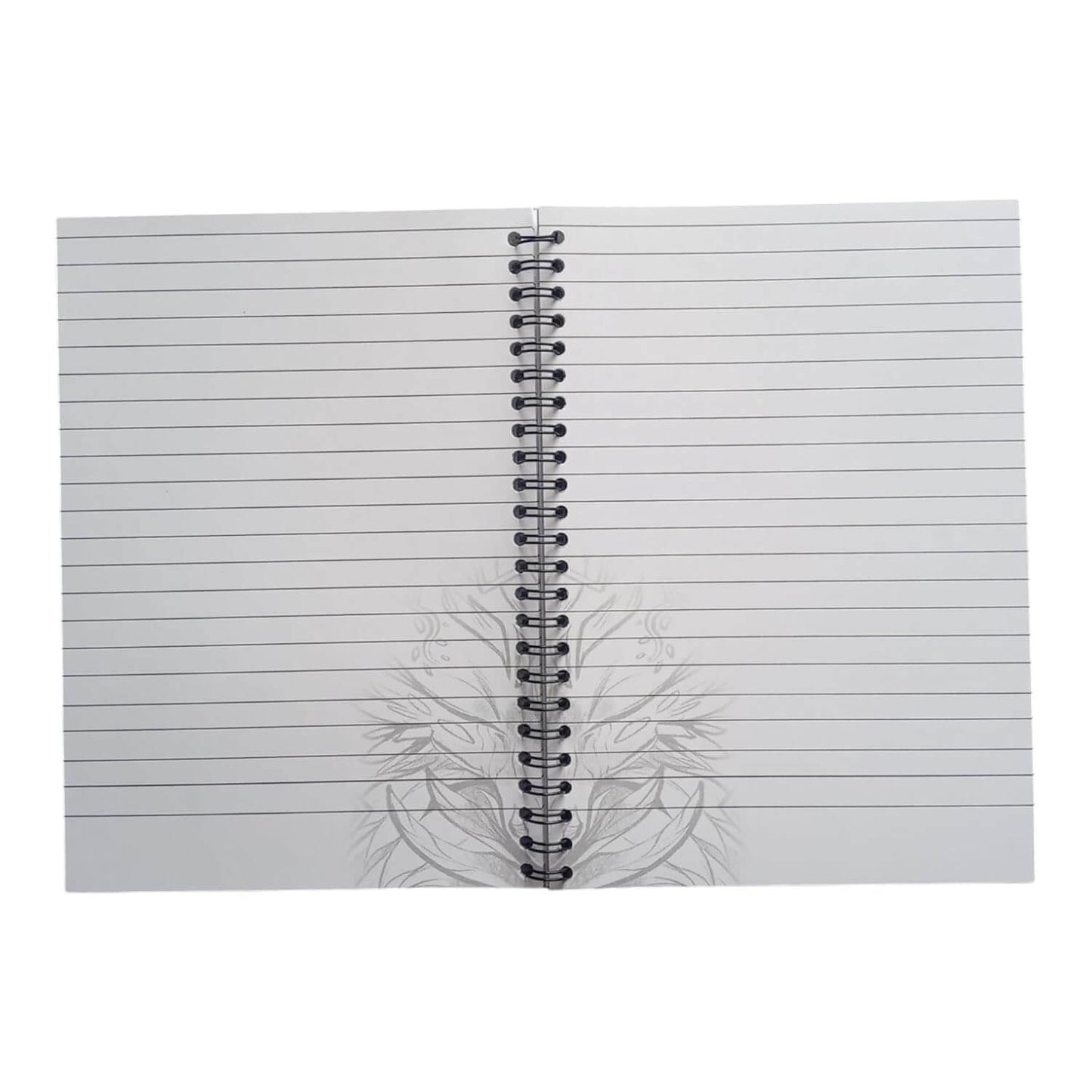 Open RPG notebook with lined pages and a subtle dragon design, ideal for players and game masters.