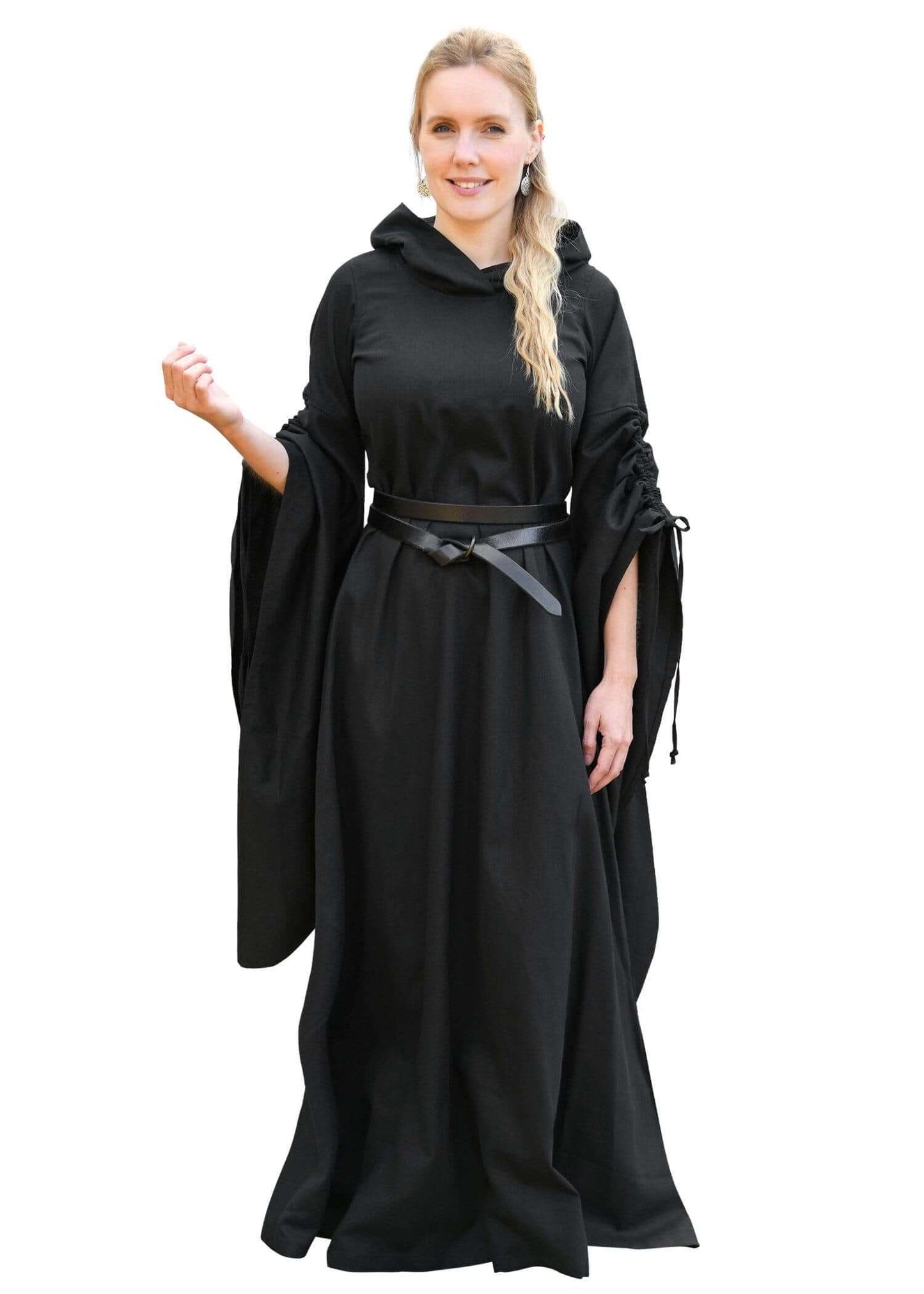 WOMEN'S LARP CLOTHING: MEDIEVAL DRESS WITH FLARED SLEEVES, BLACK - Game On Board