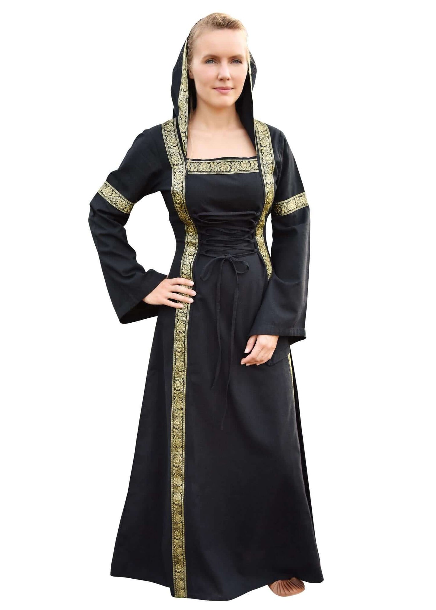 MEDIEVAL DRESS ELEANOR WITH HOOD, BLACK - Game On Board