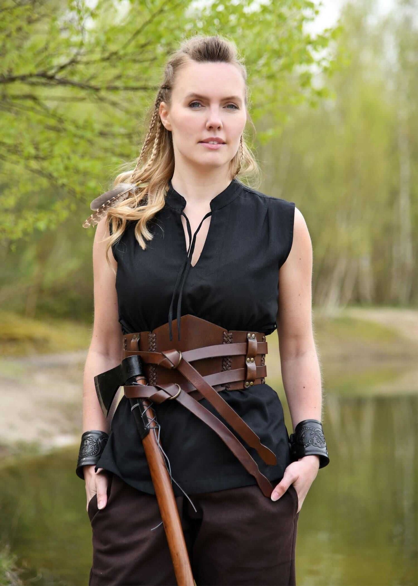 MEDIEVAL LARP BLOUSE, SLEEVELESS - BLACK - Game On Board