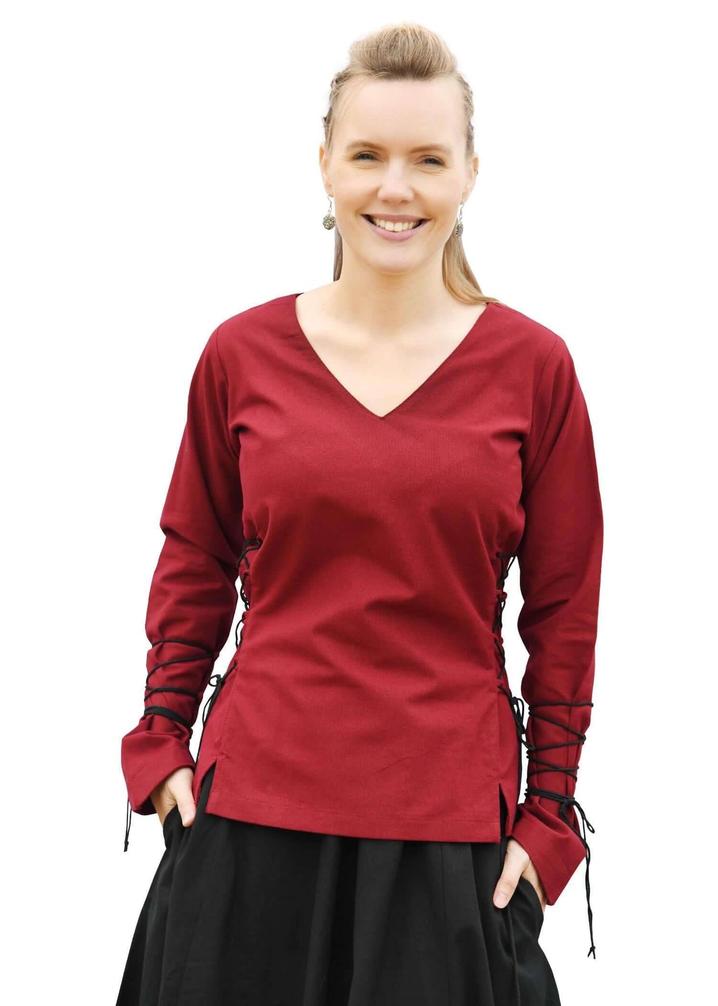 MEDIEVAL BLOUSE WITH LACES - WOMEN'S LARP SHIRT - BORDEAUX - Game On Board