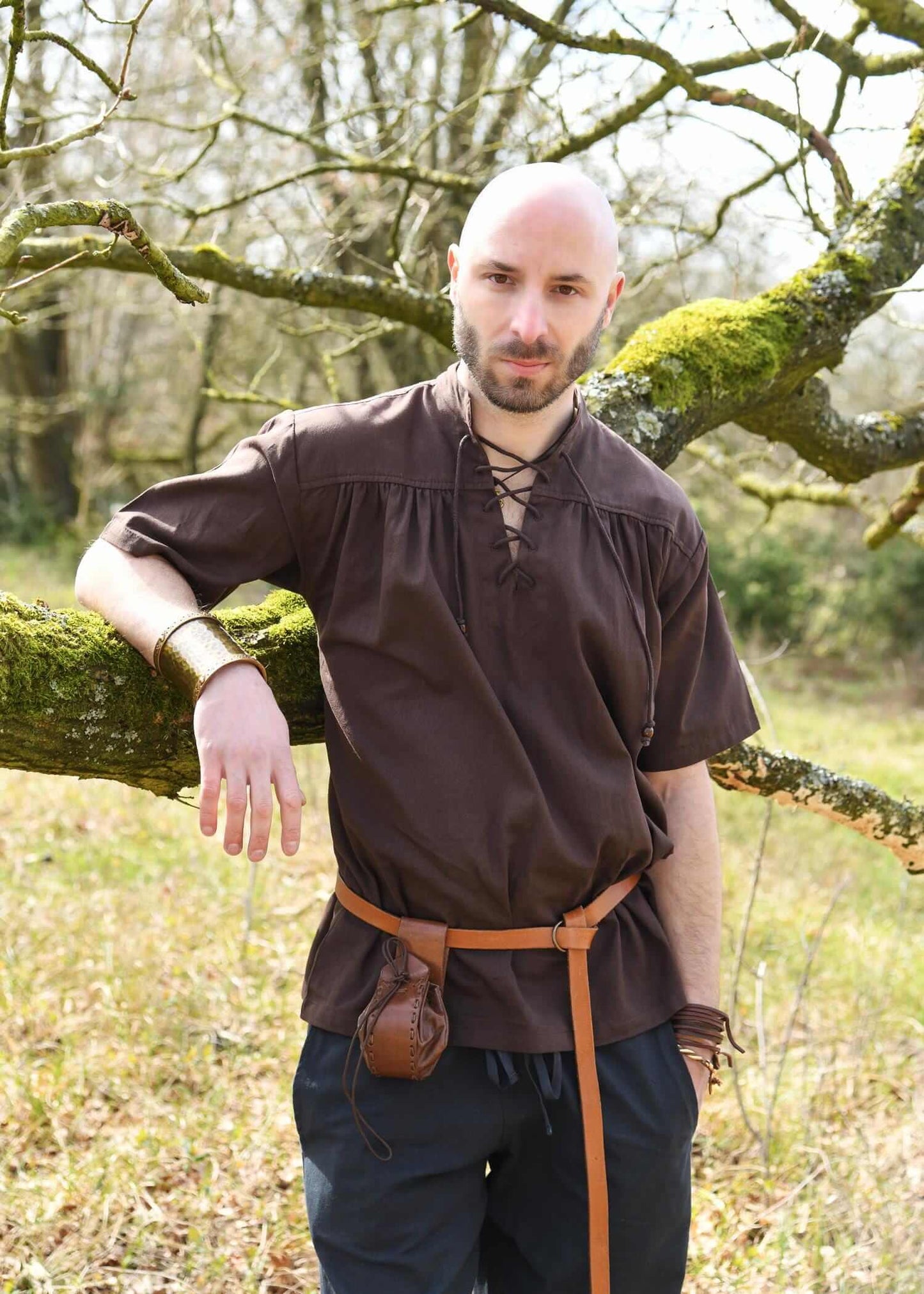 MEDIEVAL LARP SHIRT WITH SHORT SLEEVES - BROWN - Game On Board