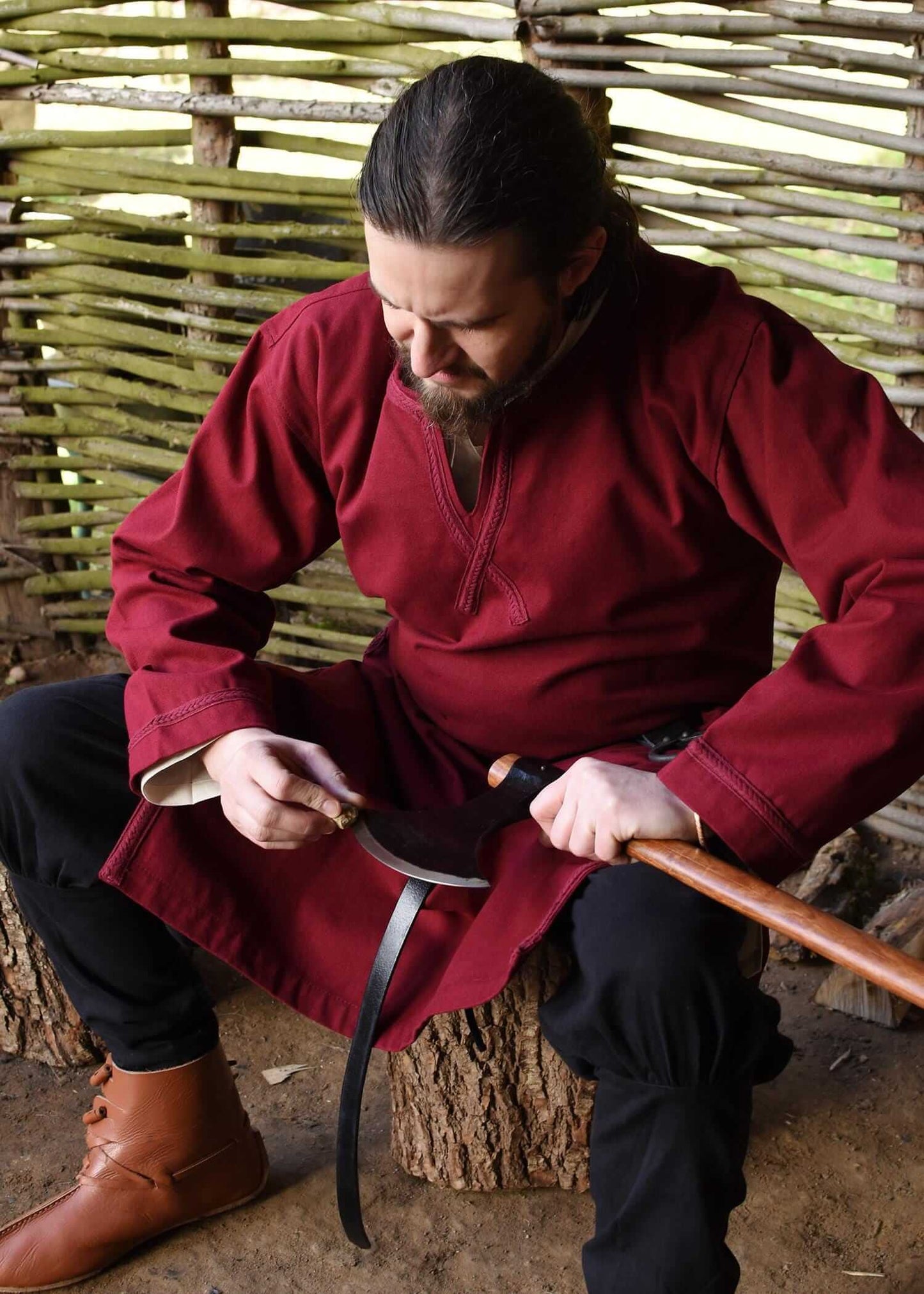 MEDIEVAL TUNIC FOR LARP WITH TRIM - WINE RED - Game On Board