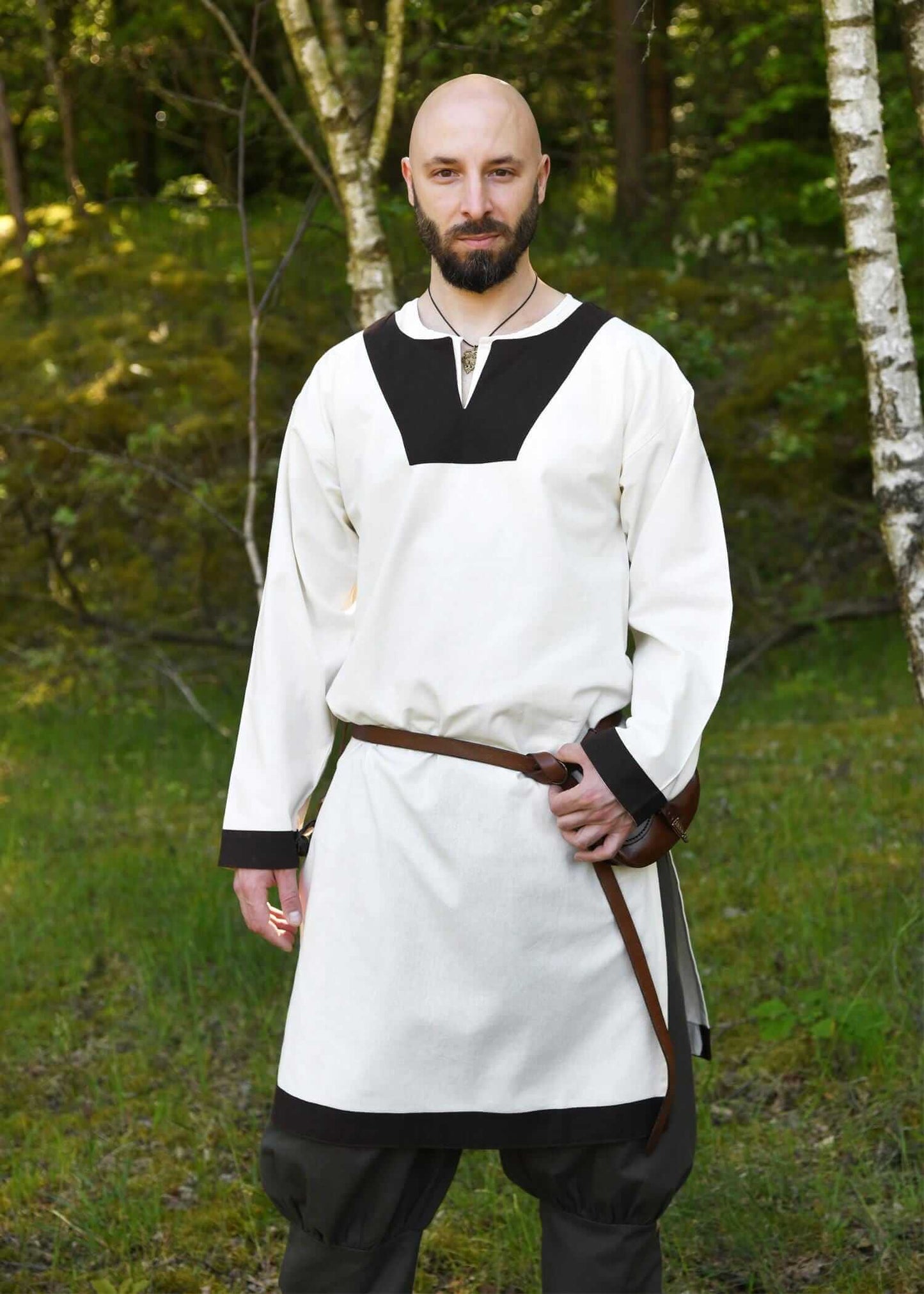 EARLY MEDIEVAL TUNIC FOR LARP WHITE/BROWN - Game On Board