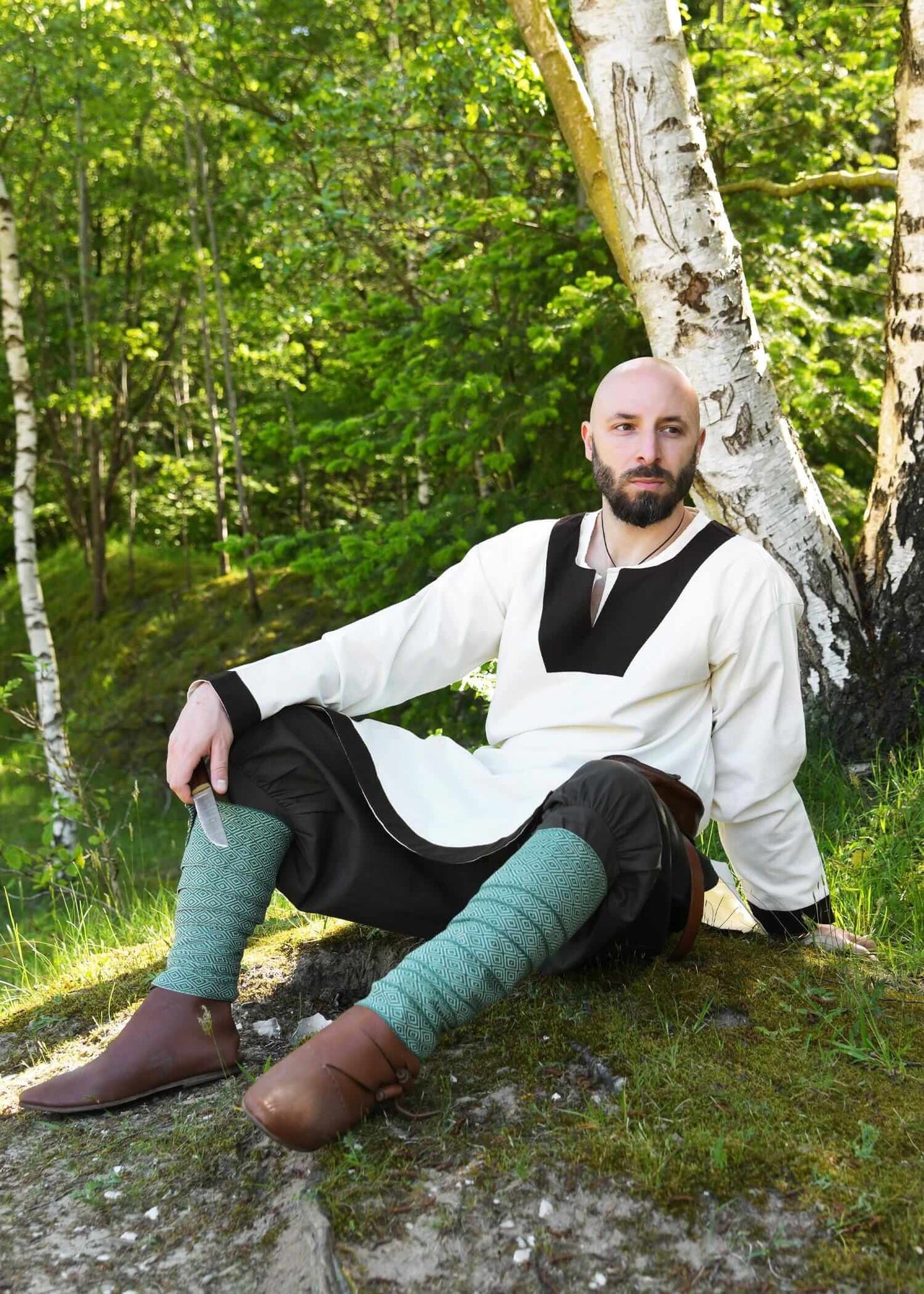 EARLY MEDIEVAL TUNIC FOR LARP WHITE/BROWN - Game On Board