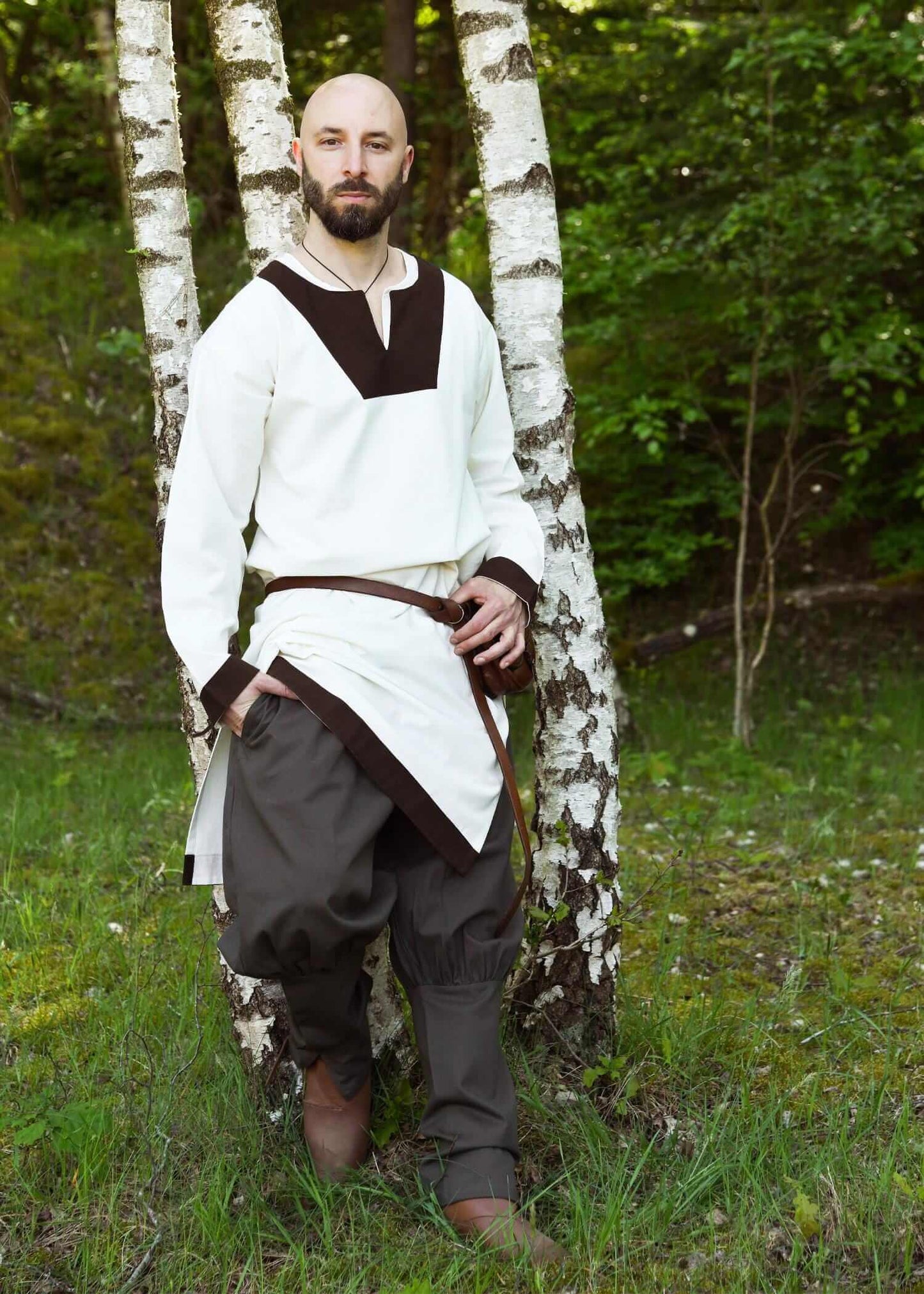 EARLY MEDIEVAL TUNIC FOR LARP WHITE/BROWN - Game On Board