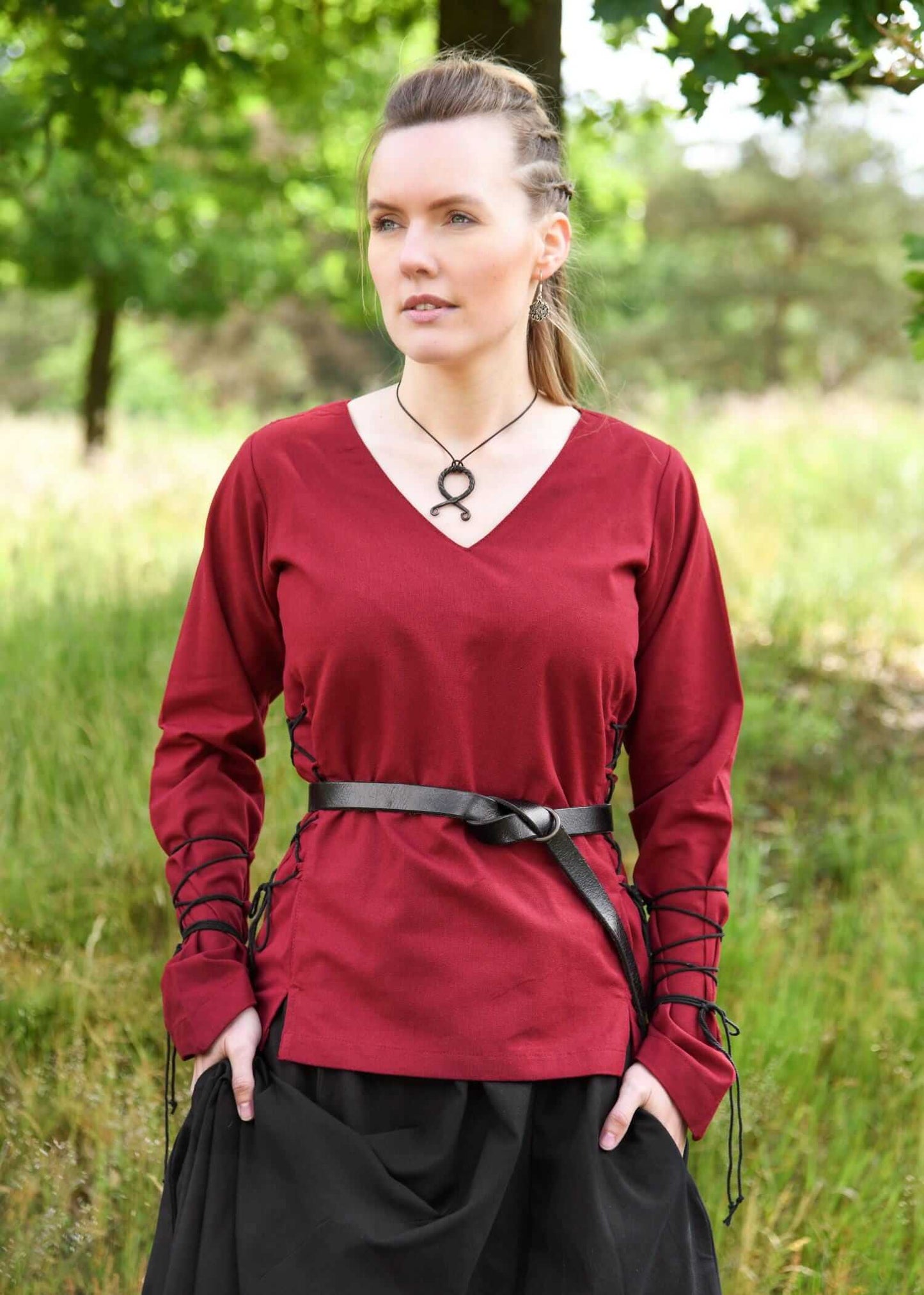 MEDIEVAL BLOUSE WITH LACES - WOMEN'S LARP SHIRT - BORDEAUX - Game On Board