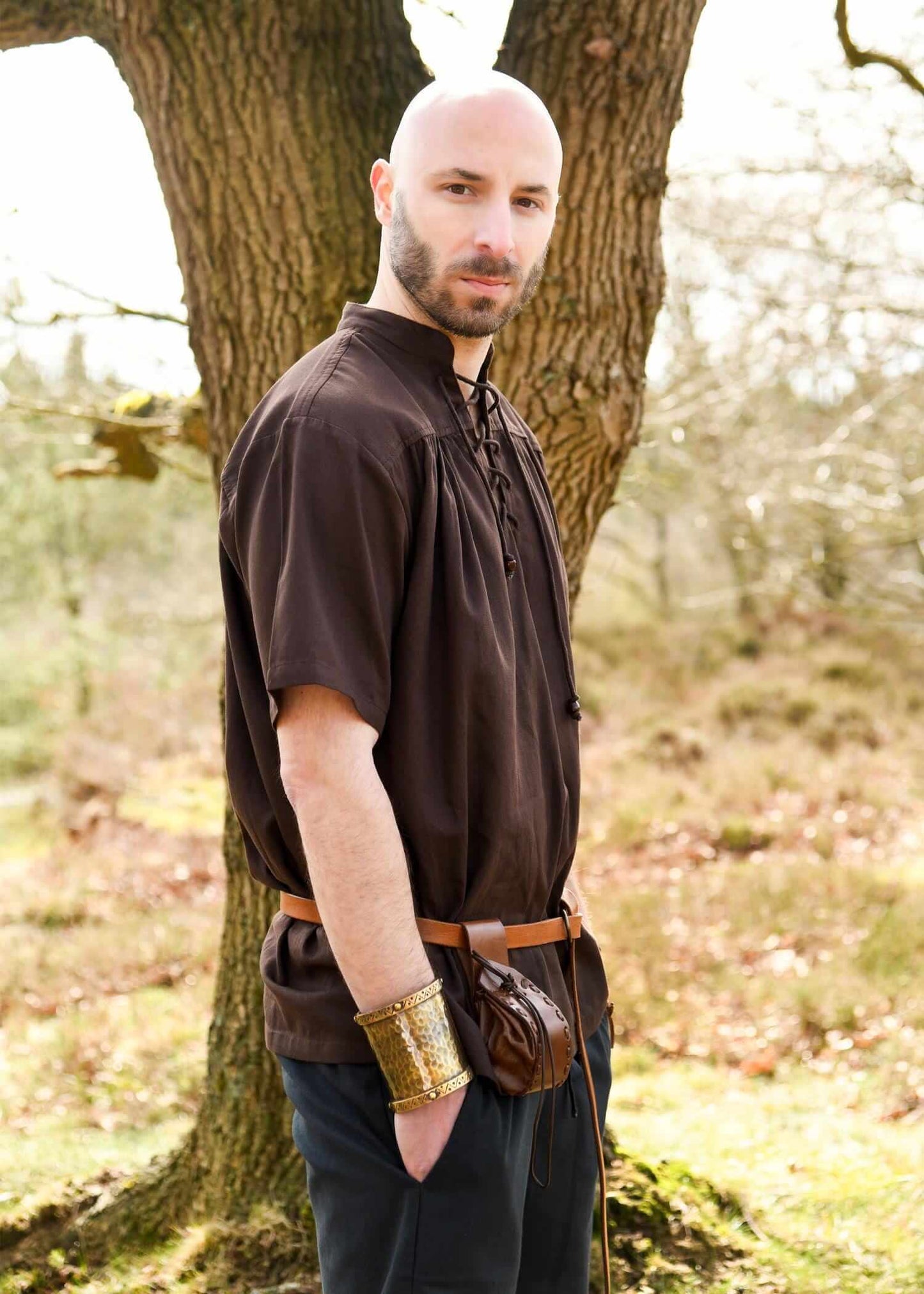 MEDIEVAL LARP SHIRT WITH SHORT SLEEVES - BROWN - Game On Board