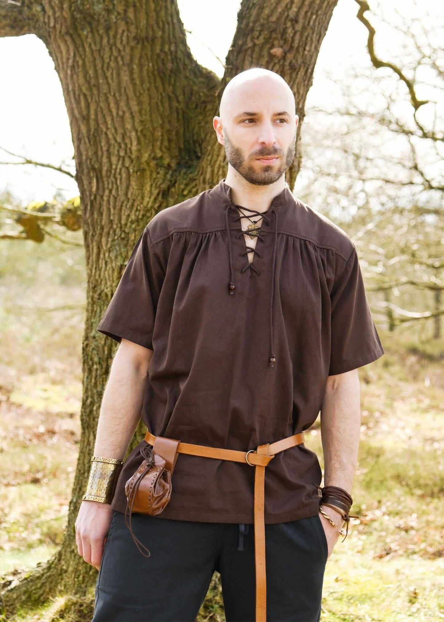 MEDIEVAL LARP SHIRT WITH SHORT SLEEVES - BROWN - Game On Board