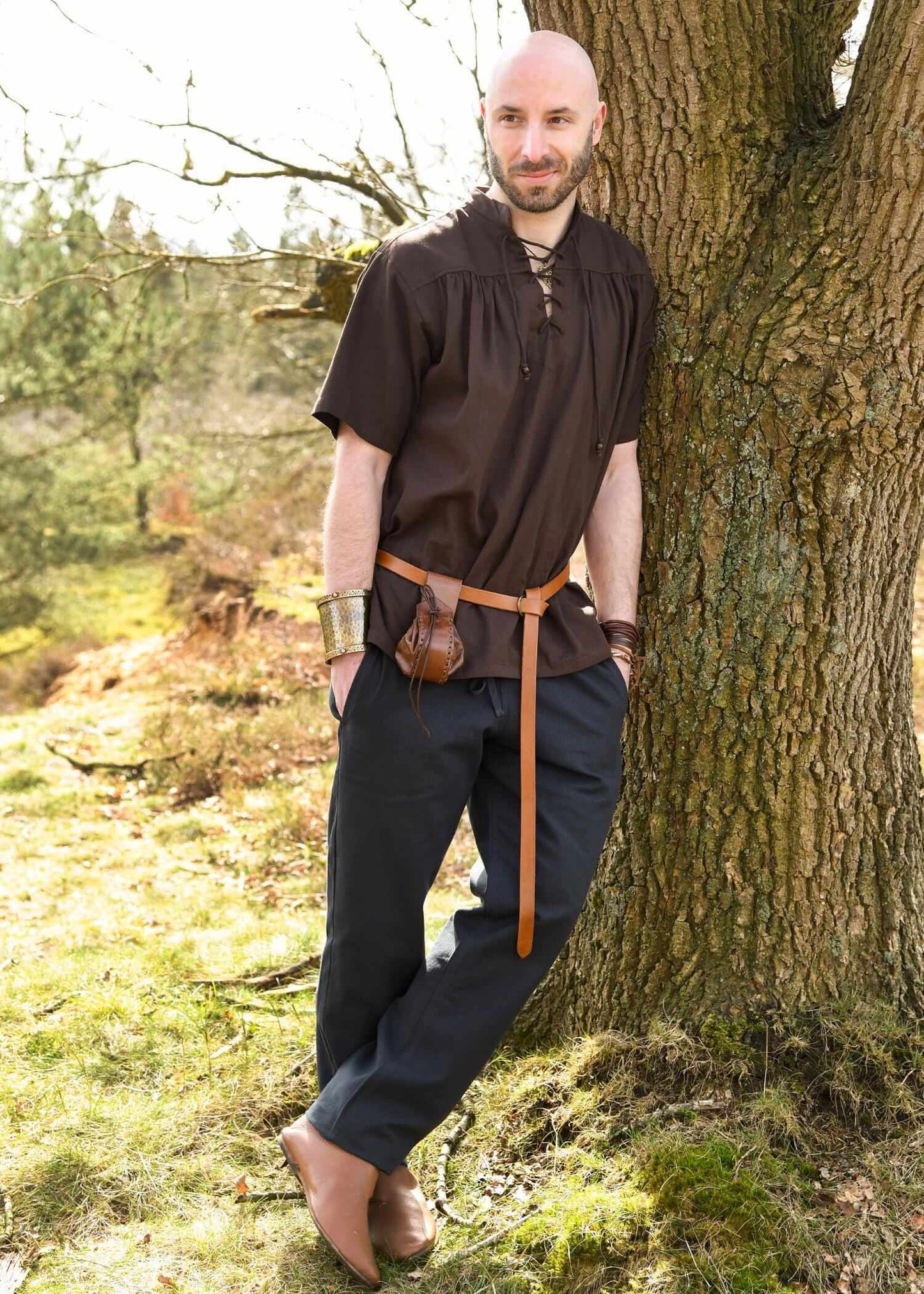MEDIEVAL LARP SHIRT WITH SHORT SLEEVES - BROWN - Game On Board