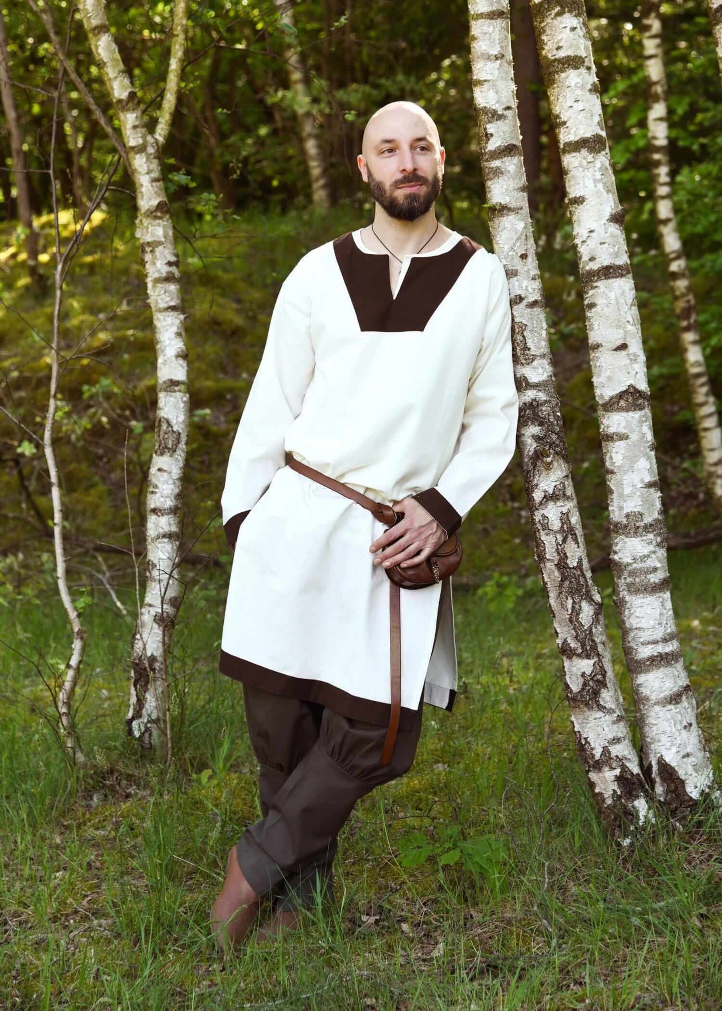 EARLY MEDIEVAL TUNIC FOR LARP WHITE/BROWN - Game On Board