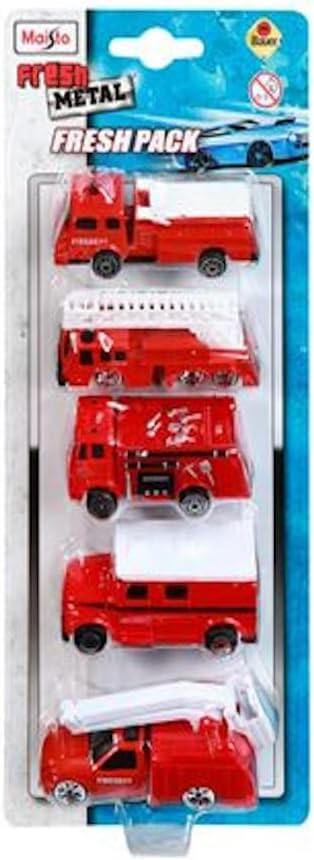 Maisto Fresh Metal model car set featuring 5 red vehicles, ideal for young car enthusiasts. Durable and detailed designs.