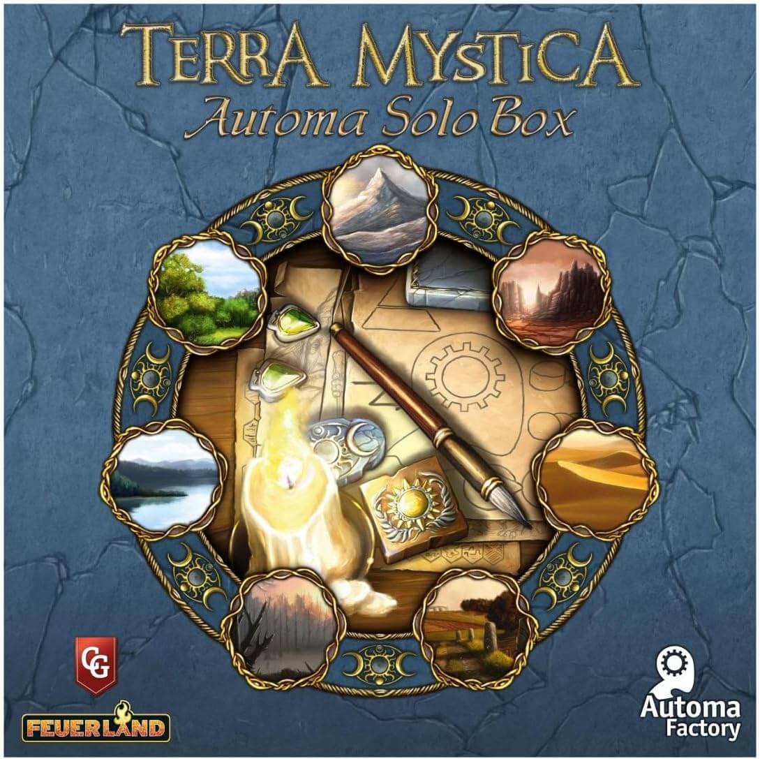 Cover of Terra Mystica: Automa Solo Box showcasing its unique artwork and game components.