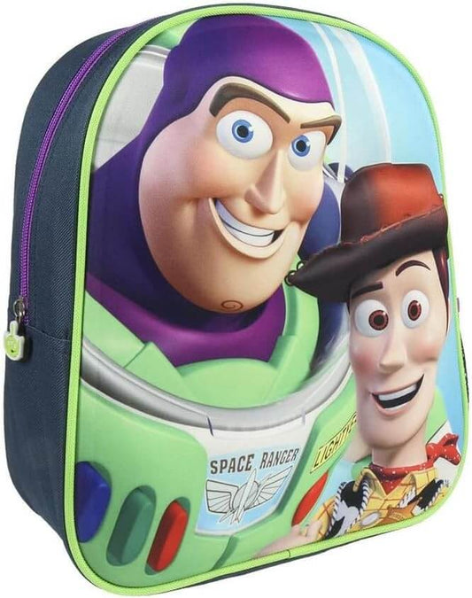 3D children's backpack featuring Buzz Lightyear and Woody, perfect for kindergarten or small outings.