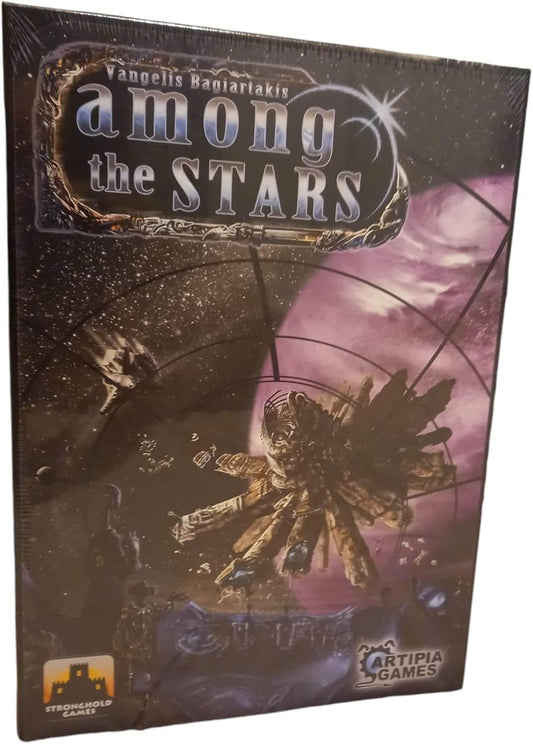 Cover of the 'Among the Stars' board game featuring a sci-fi space theme and intricate artwork.