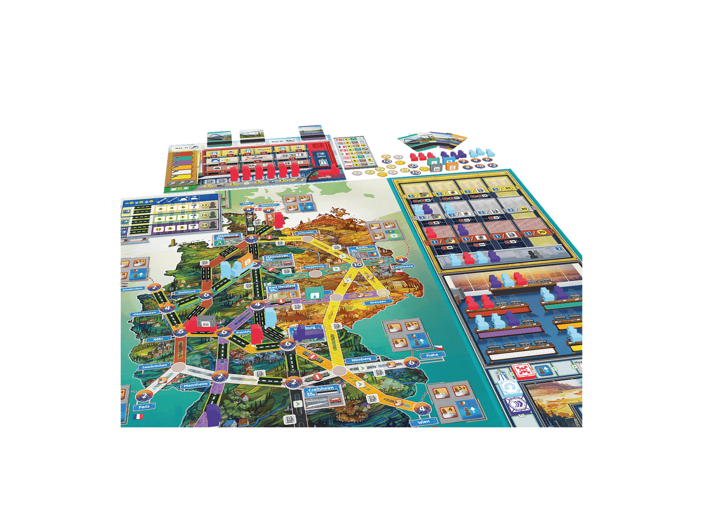 Brettspiel AUTOBAHN mit strategischer Kartenübersicht und Spielsteinen für 1–4 Spieler