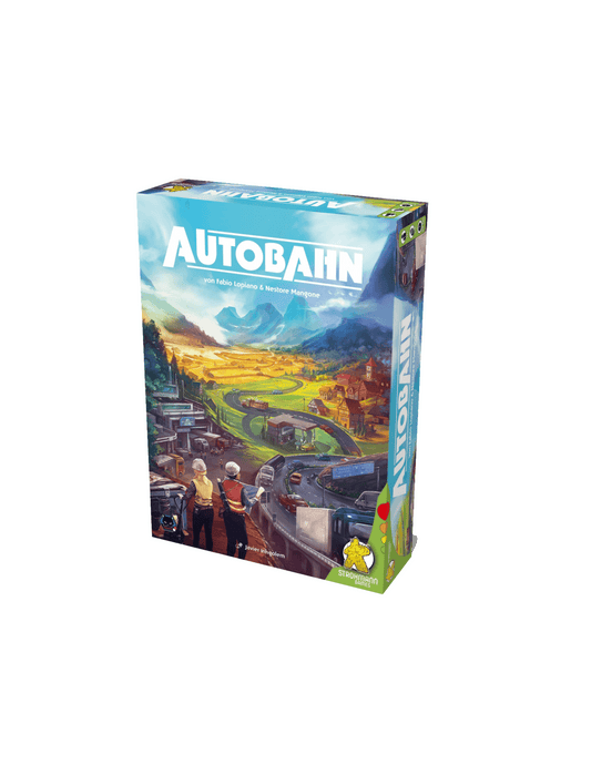 AUTOBAHN board game box featuring a scenic view of highways and players strategizing.