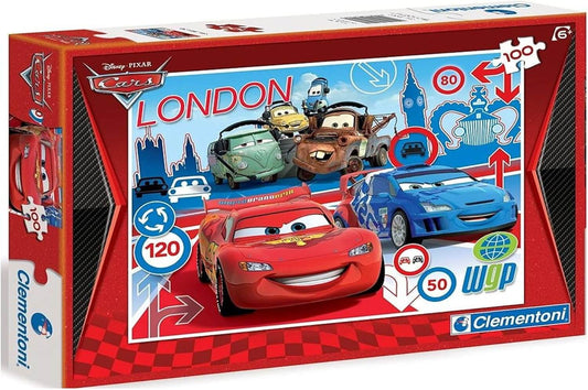 CARS PUZZLE 100 PIECES - LONDON RACE THEME for children ages 6 and up, featuring colorful characters and big ben.