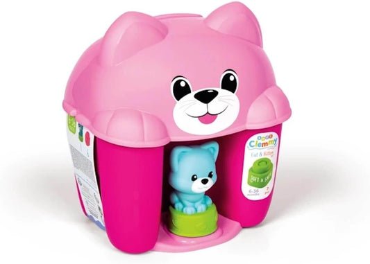 Adorable kitten-shaped bucket with soft blocks, perfect for kids' imaginative play and sensory exploration.