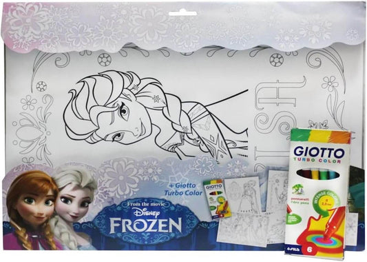Disney Frozen coloring set featuring Elsa, Anna, and Giotto markers for creative fun.