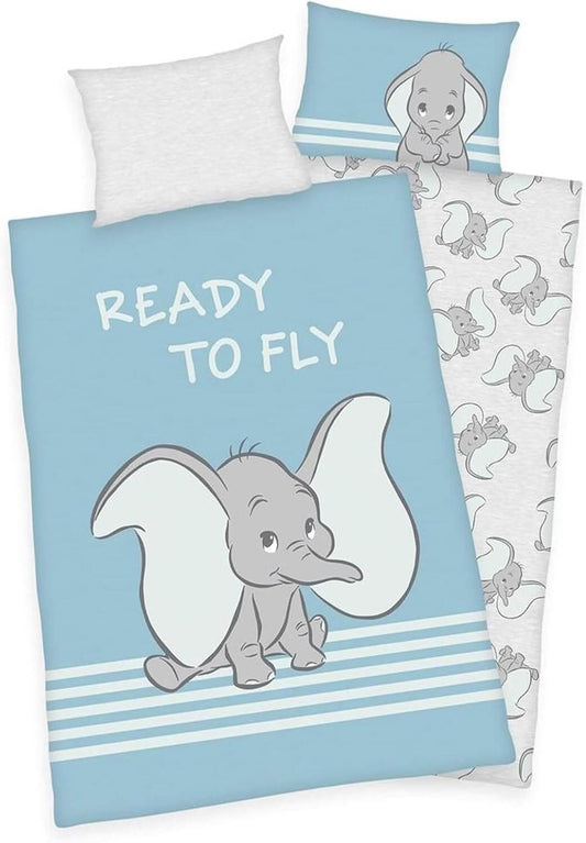 Kids bedding set featuring cute elephant design with text 'Ready To Fly', perfect for children's bedrooms.