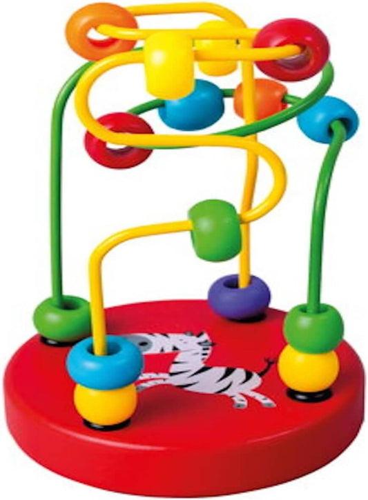 Colorful motor activity arch toy with beads on tracks promoting motor skills and hand-eye coordination for toddlers.