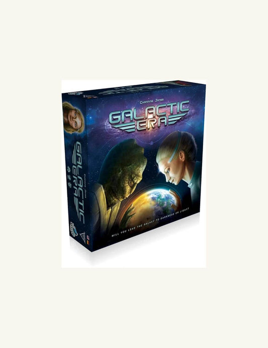 Galactic Era strategic board game box featuring alien and human characters exploring a galaxy.