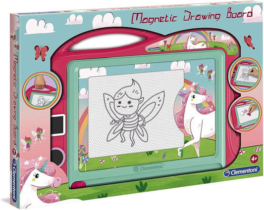 Magnetic drawing board for kids with unicorn design, featuring a cute drawing of a fairy, suitable for ages 4 and up.