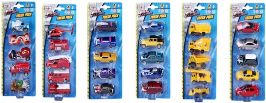 Fresh Metal Model Cars set of 6, featuring 5 vehicles like sports cars, helicopters and trucks, ideal for kids' play.