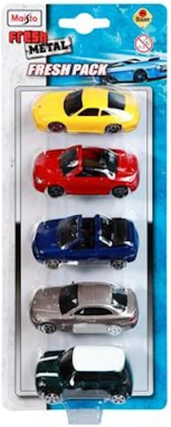 Set of 5 Fresh Metal model cars in various colors, measuring 7.5 cm each, packed for kids' imaginative play.