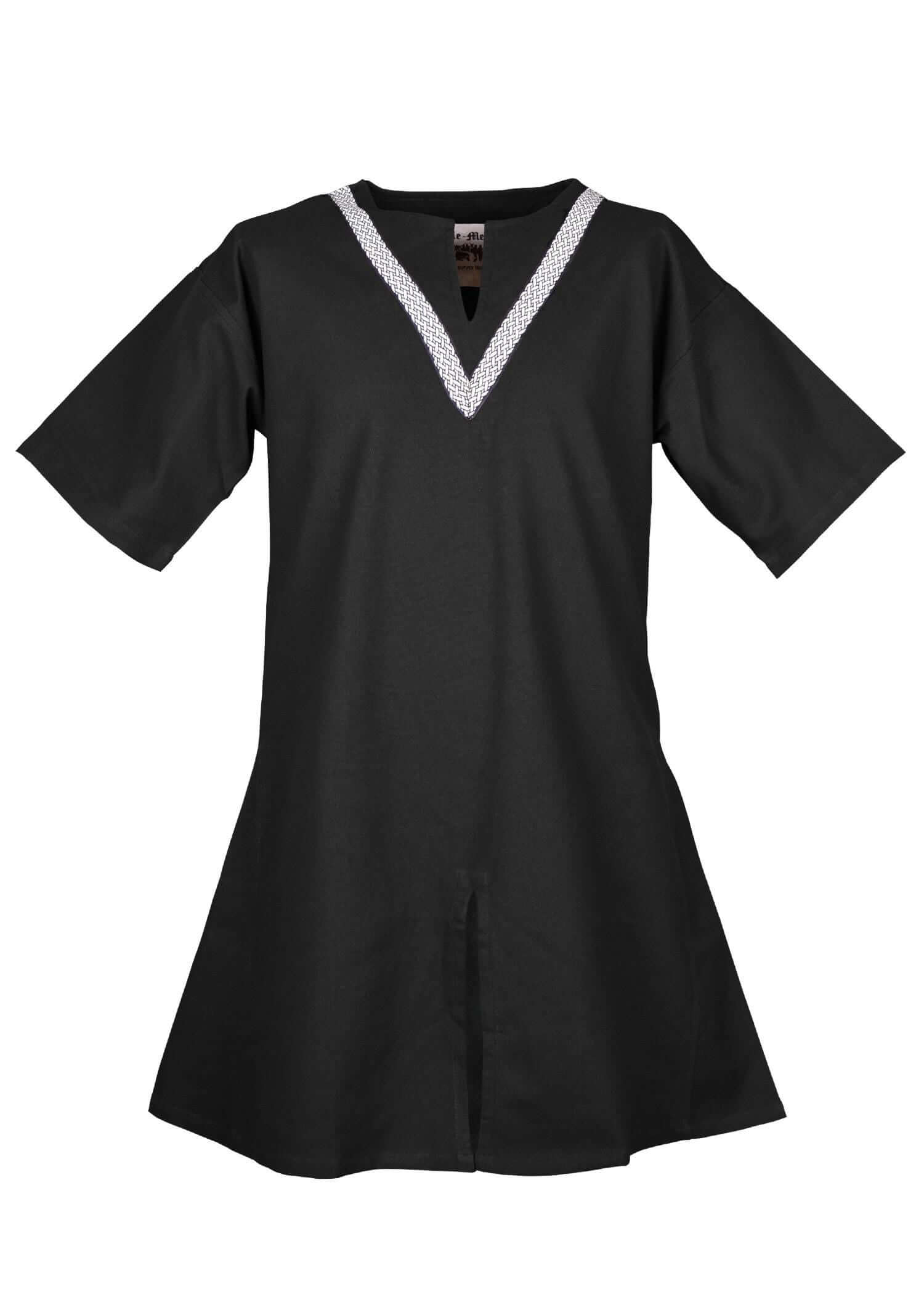 MEDIEVAL LARP TUNIC WITH SHORT SLEEVES AND TRIM - BLACK - Game On Board