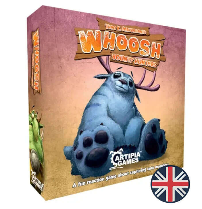 Whoosh card game box featuring cute monster artwork, perfect for family fun and quick reaction gameplay.
